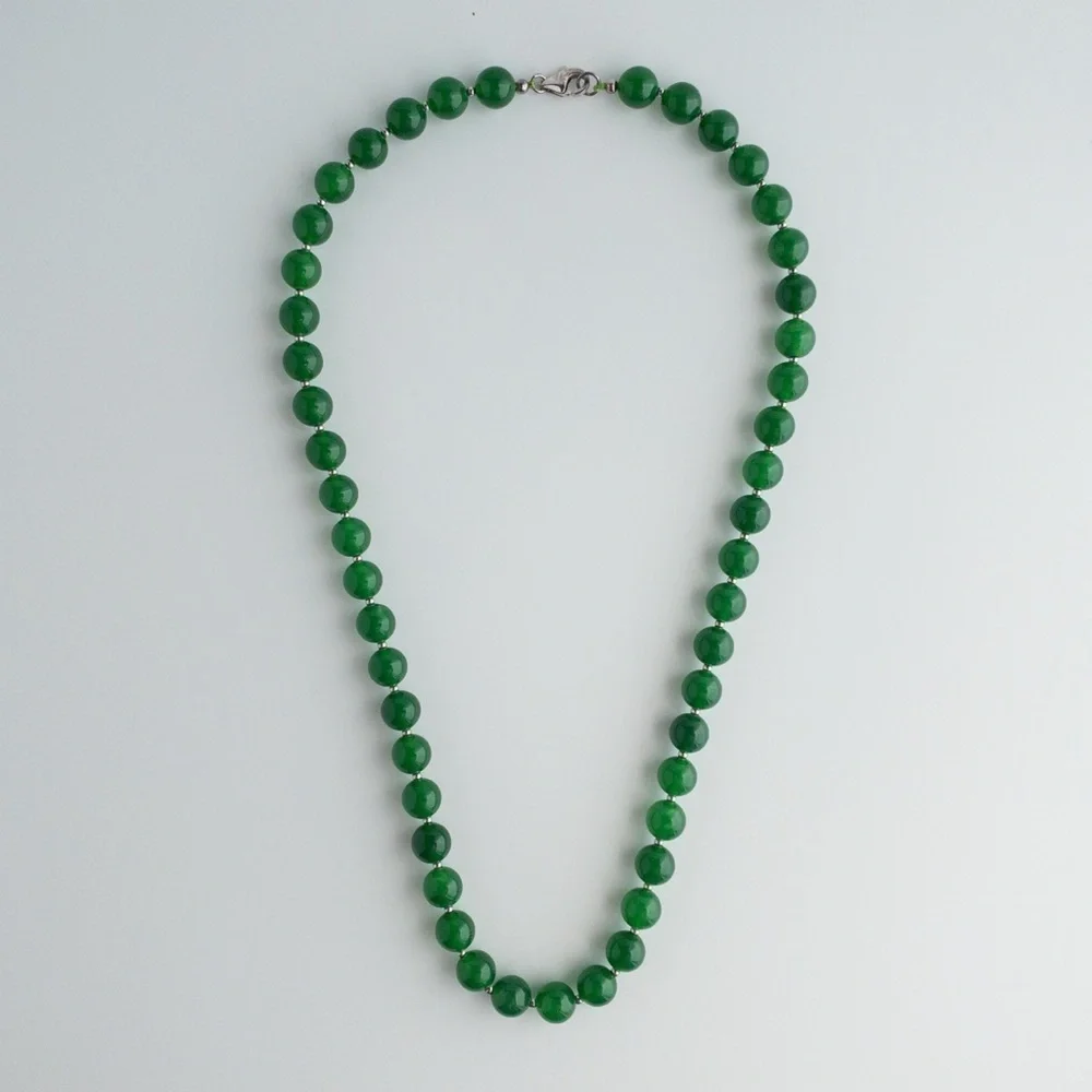 Dark Green Aventurine Beaded Necklace 925 8mm Round Natural Gemstone Beads 18” - Picture 5 of 13